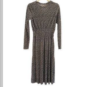 Zara Long Sleeve Black Floral Pleated Dress